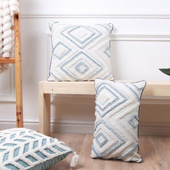 Woven Tufted Boho Throw Pillow Cover Geometric Pattern Cushion for Case Farmhous