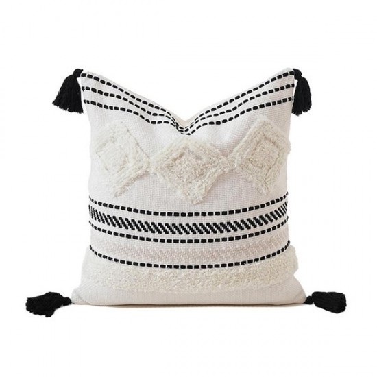 Throw Cushion Cover Jacquard Cotton Pillowcase 45x45cm Geometric Design