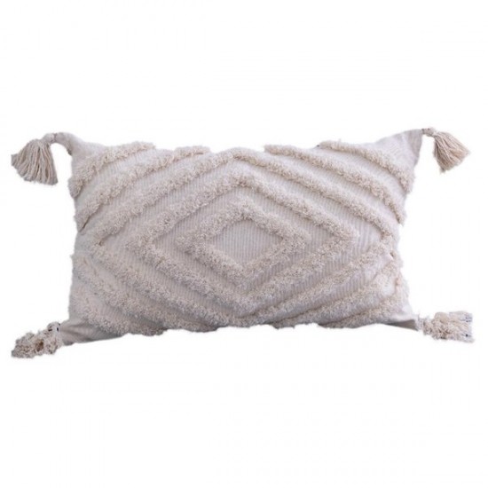 Boho Tufted Throw Pillow Cover with Handwoven Stripes Tassel Home Decor Handmade