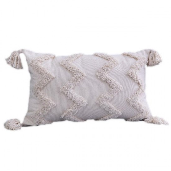 Boho Tufted Throw Pillow Cover with Handwoven Stripes Tassel Home Decor Handmade