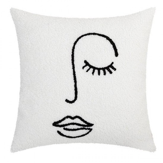 Nordic Throw Pillow for Case Line Drawing Abstract Face Tufted Square Cushion Co