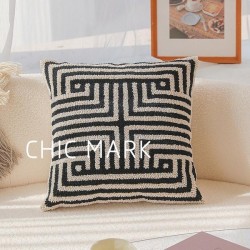 Geometric Embroidered Velvet Throw Pillow Cover - Modern Boho Cushion for Sofa, Bed, and