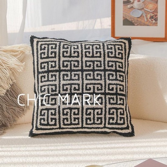 Geometric Embroidered Velvet Throw Pillow Cover - Modern Boho Cushion for Sofa, Bed, and