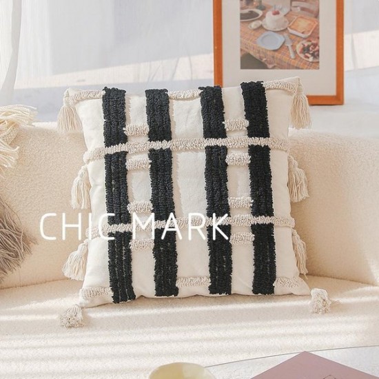Geometric Embroidered Velvet Throw Pillow Cover - Modern Boho Cushion for Sofa, Bed, and