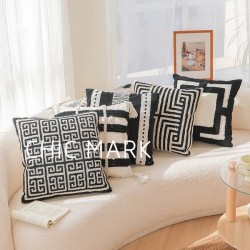 Geometric Embroidered Velvet Throw Pillow Cover - Modern Boho Cushion for Sofa, Bed, and