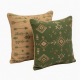 Modern Boho Embroidered Throw Pillow Set | Green and Tan Cushions for Sofa and Living