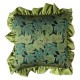 Bohemian Throw Pillow with Lace Trim - Green Velvet Cushion for Sofa & Bed Decor