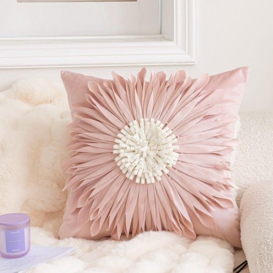 Sunflower Throw Pillow Cover | Daisy Print Bohemian Decor for Bedroom & Office
