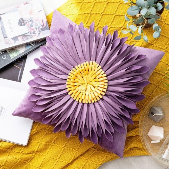 Sunflower Throw Pillow Cover | Daisy Print Bohemian Decor for Bedroom & Office
