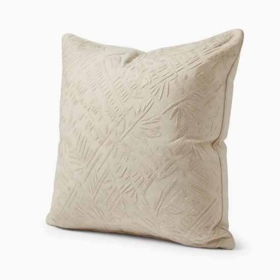 Creamy Beige Embroidered Throw Pillow | Modern Boho Sofa & Bed Decor