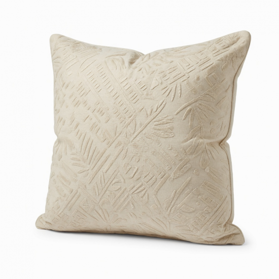 Creamy Beige Embroidered Throw Pillow | Modern Boho Sofa & Bed Decor