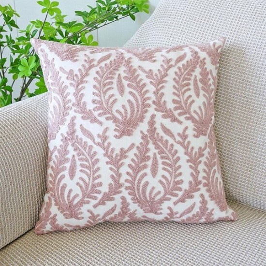 Nordic Floral Embroidered Cushion Cover | Botanical Print Throw Pillow for Sofa and