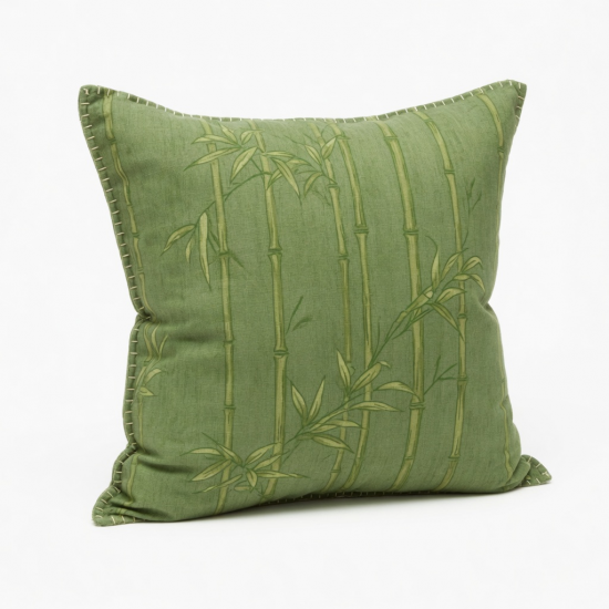 Vintage Green Bamboo Throw Pillow | Hand-Stitched Cushion for Sofa, Bed, and Lounge Decor