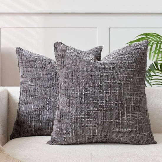 Chunky Chenille Throw Pillow Cover with Textured Bamboo Pattern