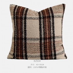 Nordic Plaid Throw Pillow | Cozy Beige and Brown Cushion for Sofa and Bed Decor