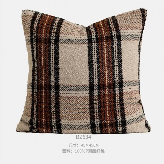 Nordic Plaid Throw Pillow | Cozy Beige and Brown Cushion for Sofa and Bed Decor