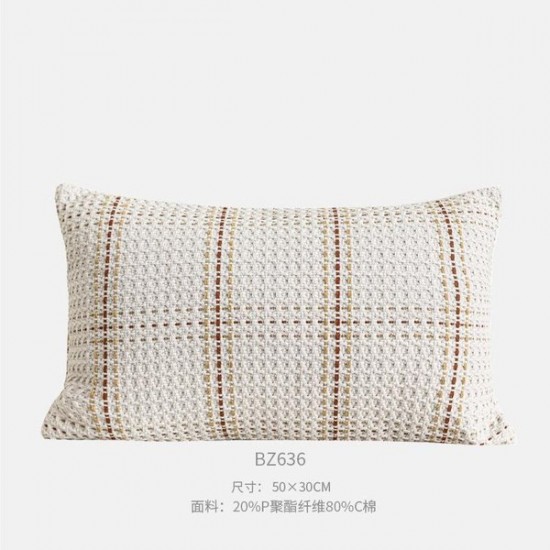 Nordic Plaid Throw Pillow | Cozy Beige and Brown Cushion for Sofa and Bed Decor