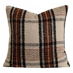 Nordic Plaid Throw Pillow | Cozy Beige and Brown Cushion for Sofa and Bed Decor