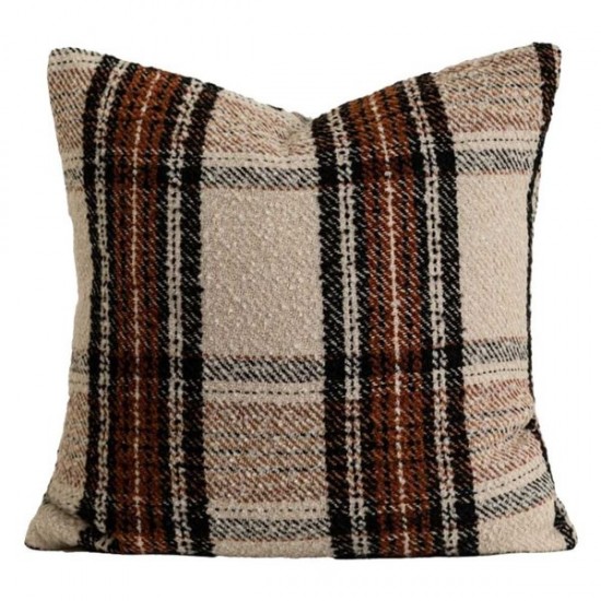 Nordic Plaid Throw Pillow | Cozy Beige and Brown Cushion for Sofa and Bed Decor