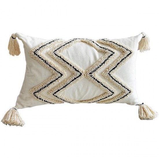 Nordic Style Boho Throw Pillow for Case Woven Tufted Geometric Striped Cotton Cushion