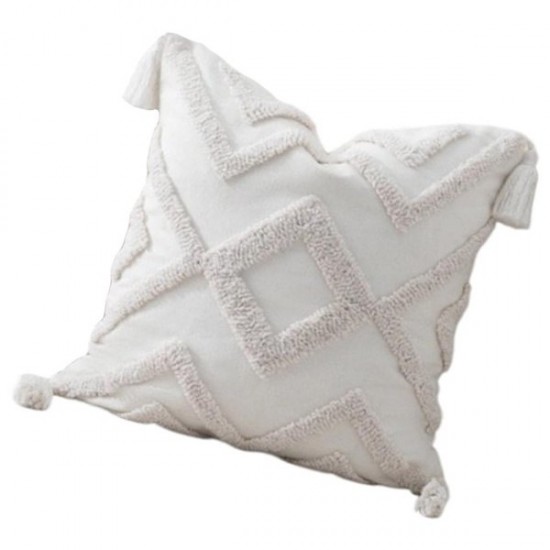 Tufted Cotton Linen Throw Pillow Cover With Fringe Detail 45X45Cm Home Decors