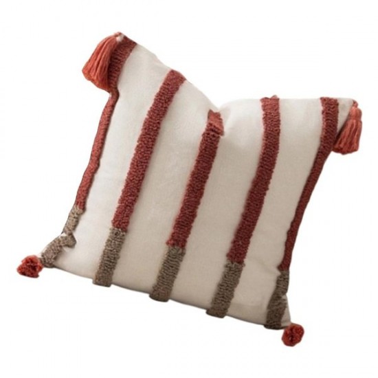 Tufted Cotton Linen Throw Pillow Cover With Fringe Detail 45X45Cm Home Decors