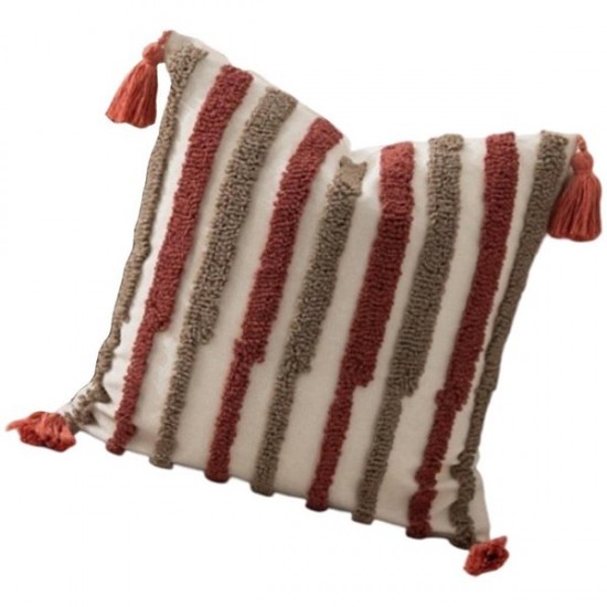 Tufted Cotton Linen Throw Pillow Cover With Fringe Detail 45X45Cm Home Decors