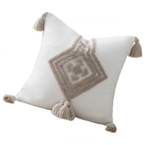 Tufted Cotton Linen Throw Pillow Cover With Fringe Detail 45X45Cm Home Decors