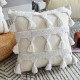 Nordic Morocan Textured Boho Throw Pillow for Case Woven Tufted White Tassel Striped