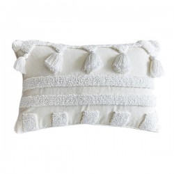 Nordic Morocan Textured Boho Throw Pillow for Case Woven Tufted White Tassel Striped