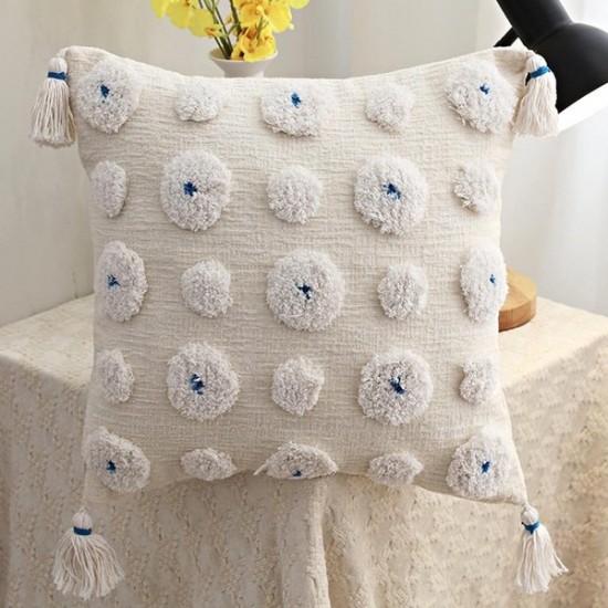 Nordic Woven Throw Pillow for Case Tassel Tufted Circle Dots Square Cushion Cove