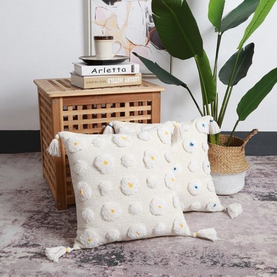 Nordic Woven Throw Pillow for Case Tassel Tufted Circle Dots Square Cushion Cove