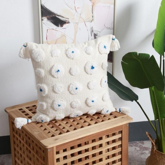 Nordic Woven Throw Pillow for Case Tassel Tufted Circle Dots Square Cushion Cove
