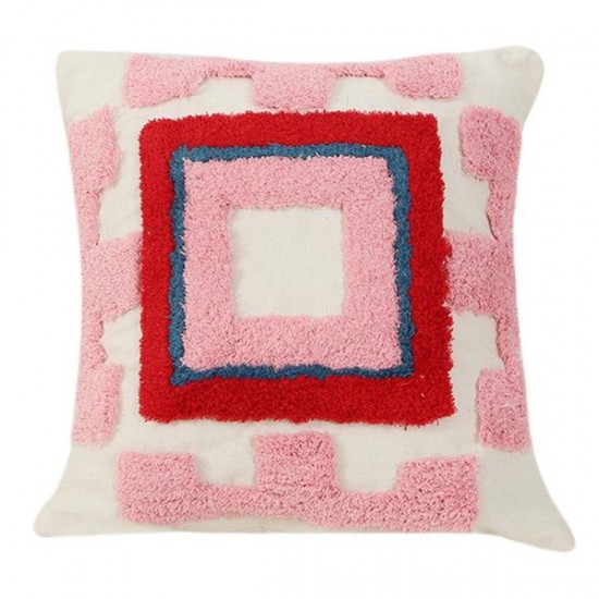 Tribal Boho Tufted Throw Pillow for Case Embroidered Square Pattern Cushion Cove
