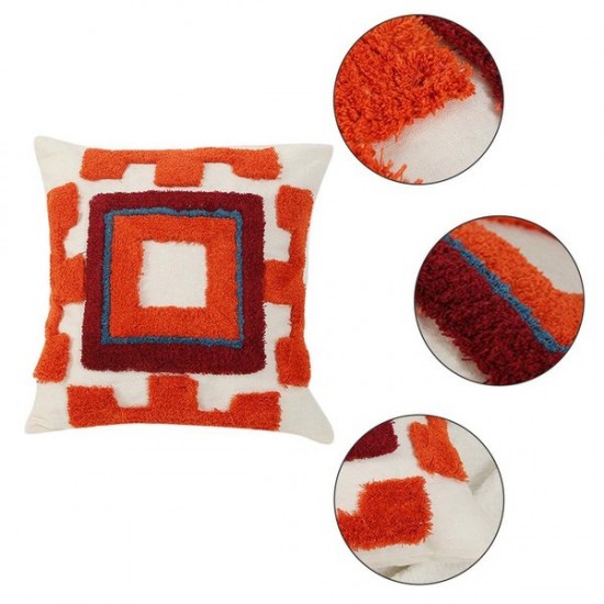 Tribal Boho Tufted Throw Pillow for Case Embroidered Square Pattern Cushion Cove