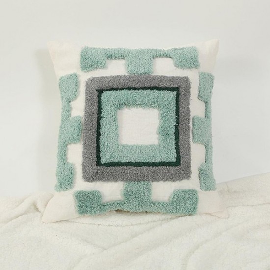 Tribal Boho Tufted Throw Pillow for Case Embroidered Square Pattern Cushion Cove