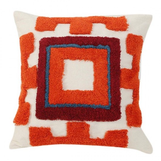Tribal Boho Tufted Throw Pillow for Case Embroidered Square Pattern Cushion Cove