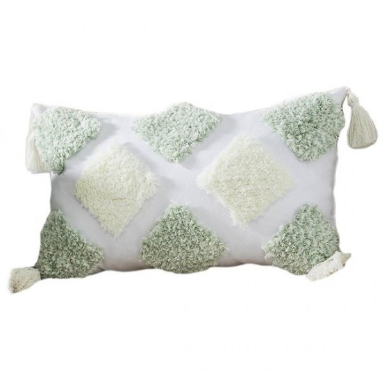 Pastoral Style Woven Tufted Throw Pillow for Case with Tassel Multicolor Rhombus Plaid