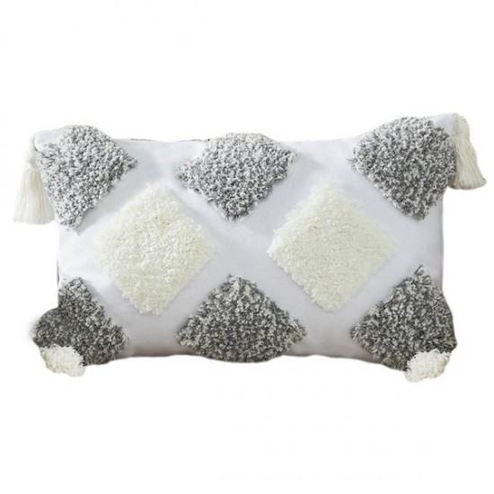 Pastoral Style Woven Tufted Throw Pillow for Case with Tassel Multicolor Rhombus Plaid