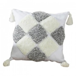 Pastoral Style Woven Tufted Throw Pillow for Case with Tassel Multicolor Rhombus Plaid