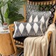 Modern Minimalist Lumbar Throw Pillow for Case Moroccan Boho Woven Tufted Gray Cream