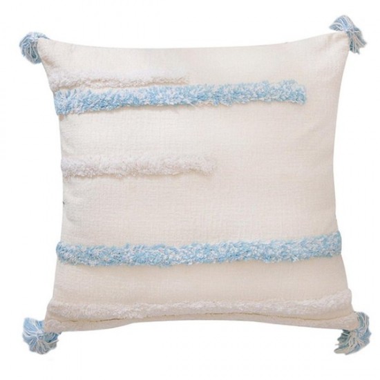 Nordic Moroccan Throw Pillow for Case Boho Tassels Woven Tufted Blue Cream Geometric