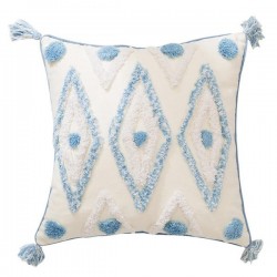 Nordic Moroccan Throw Pillow for Case Boho Tassels Woven Tufted Blue Cream Geometric