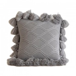 Nordic Moroccan Knitted Throw Pillow for Case with Pompoms Tassel Boho Striped Cable Knit