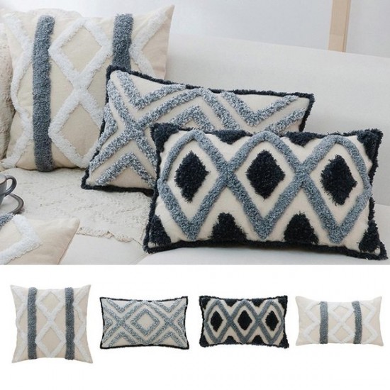 Tufted Boho Throw Pillow Cover Morocco Decorative Geometric Stripes Cushion for