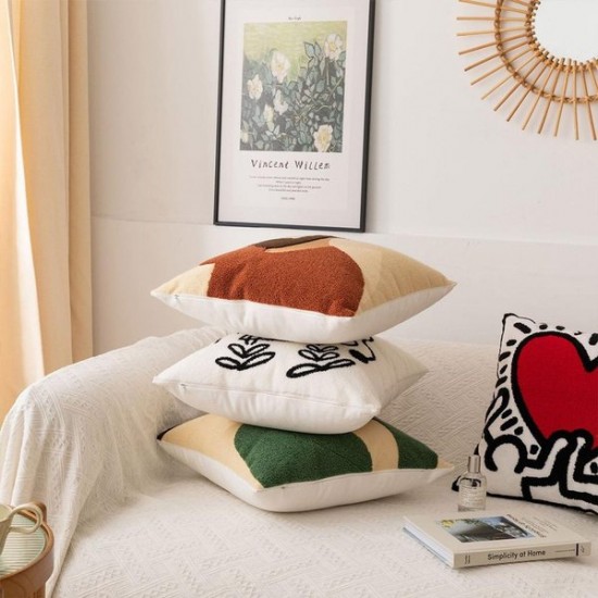 Tufted Throw Pillow for Case Morocan Abstract Geometric Embroidery Cushion Cover