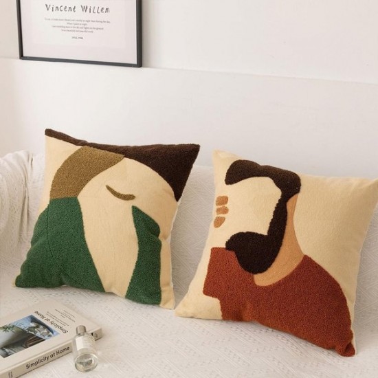 Tufted Throw Pillow for Case Morocan Abstract Geometric Embroidery Cushion Cover