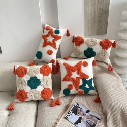 Nordic Boho Throw Pillow for Case with Tassels Farmhouse Woven Tufted Abstract Geometric