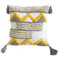 Nordic Boho Throw Pillow for Case with Tassels Farmhouse Woven Tufted Abstract Geometric